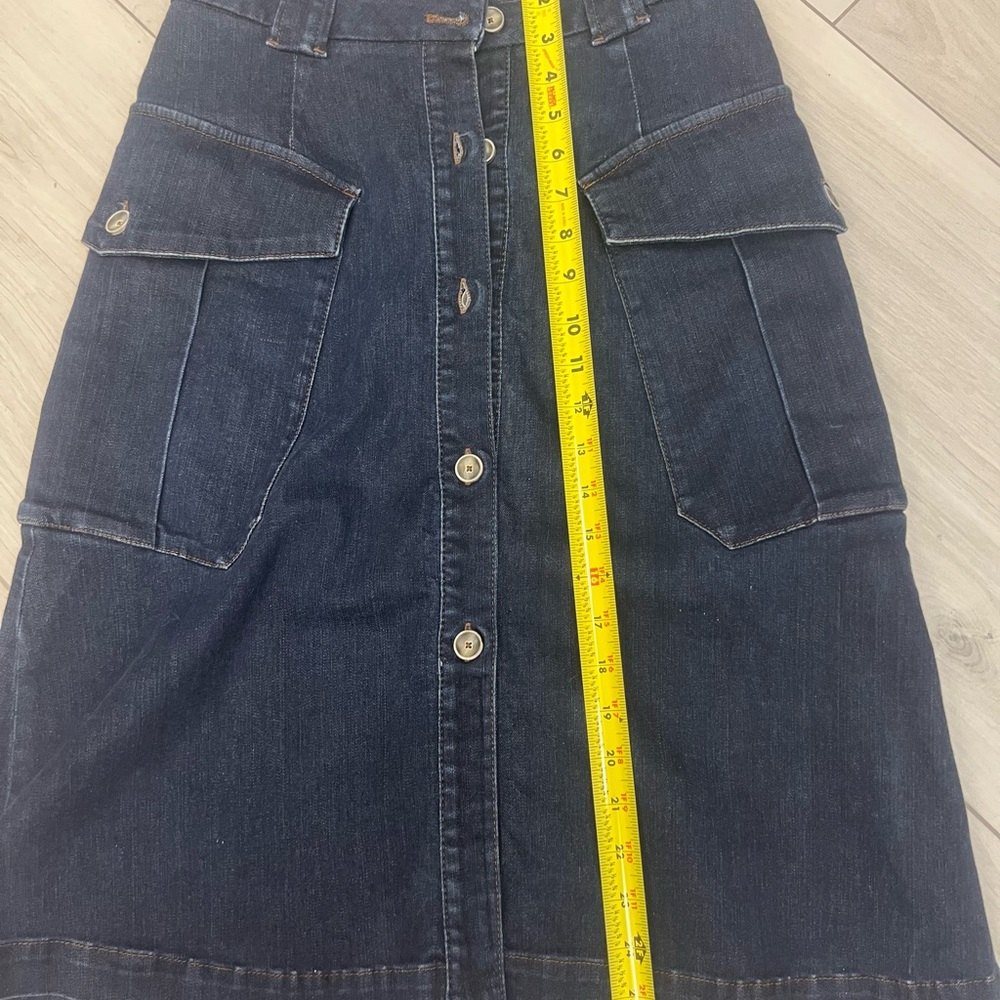 Massomi Dutti Dark Denim Midi Skirt Cargo Pockets Sz 4 Utility A-Line Minimalist - Picture 6 of 8